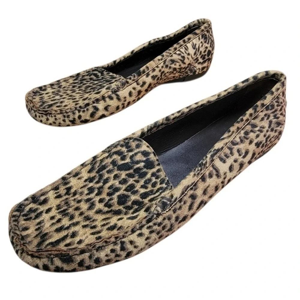Womens Leopard Print Driving Loafers Animal Pattern Slip On‎ Moc Toe Shoes 8.5